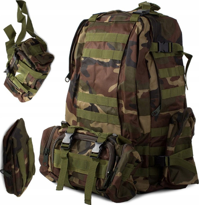 Çantë shpine taktike ushtarake, 48.5L, sistem MOLLE, kamuflazh