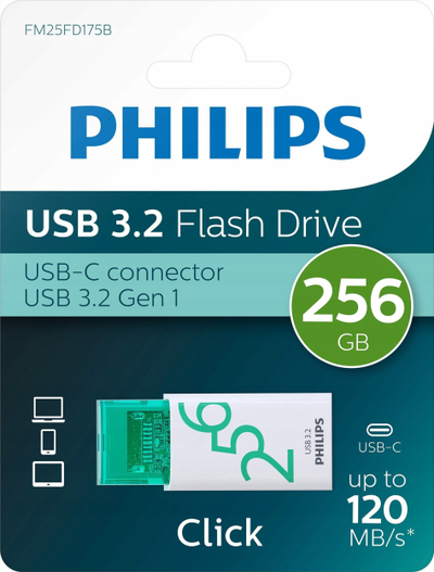 USB flash Philips USB C Click, 256GB, jeshile