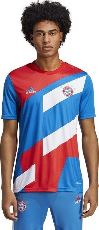 Fanellë futbolli adidas FC Bayern Pre-Match JSY M HU1261, AEROREADY, 100% poliester i ricikluar, blu e kuqe e bardhë