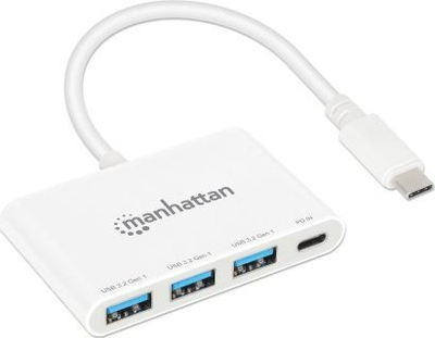 HUB USB Manhattan 3-Port, USB 3.0, Type-C Power Delivery, i bardhë