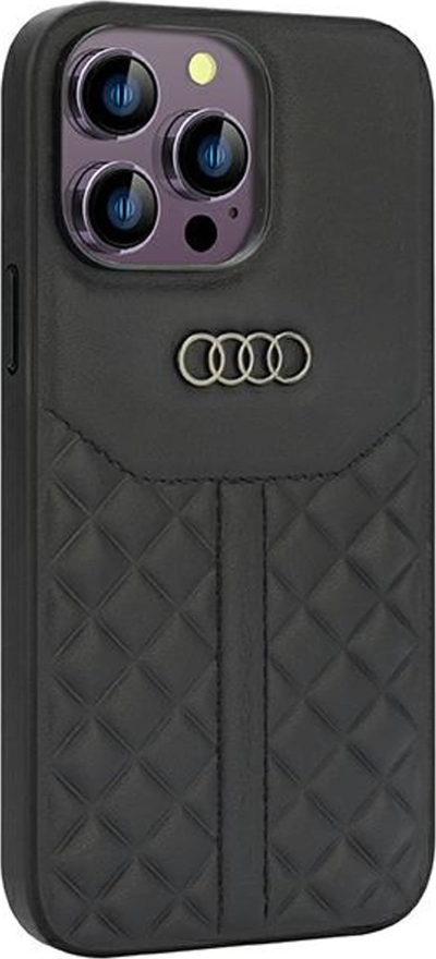 Këllëf telefoni Audi Genuine Leather për iPhone 14 Pro Max, lëkurë natyrale, i zi