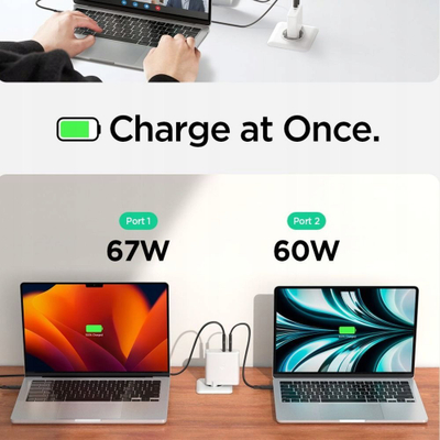 Полнач за мрежа Spigen ArcStation Pro GaN 1402, 140W, 2 порти, бел