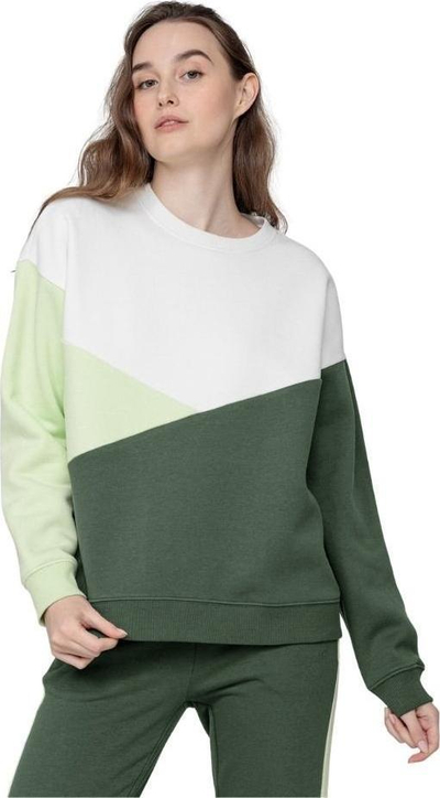 Bluzë sweat për goca 4F W H4L22 BLD013, pambuk, prerje klasike, e bardhë me jeshile