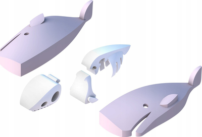 Lodër edukative HalfToys Sperm Whale HOS005, puzzle 3D me magnet, 5 pjesë, lejla