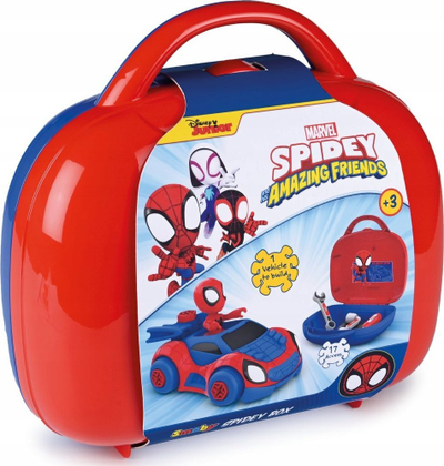 Set veglash lodër Smoby Spidey and His Amazing Friends, makinë për montim, me aksesorë, kuqe e blu