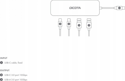HUB USB Dicota USB C 4 në 1, 10Gbps, alumini, gri