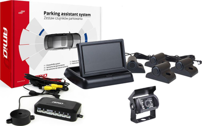 Set sensor parkimi TFT02, ekran 4.3", kamerë HD-501-IR, 4 sensorë, i zi për kamion