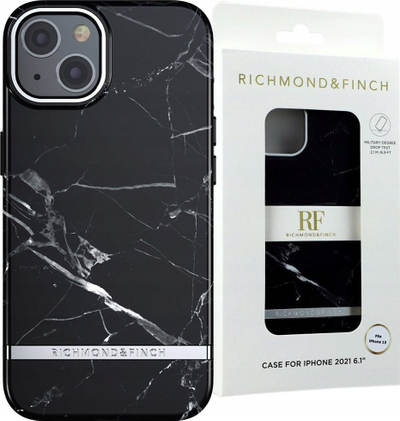 Kapak telefoni Richmond &amp; Finch Black Marble për iPhone 13, plastik, i zi