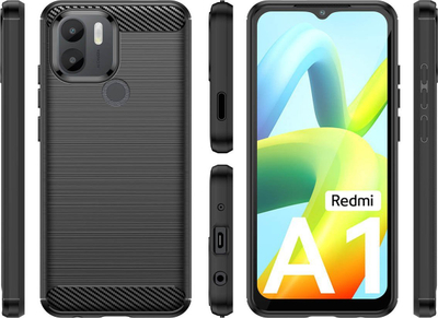 Mbrojtëse telefoni Hurtel Carbon Case për Xiaomi Redmi A1 Plus, silikon i butë, imitim fibrë karboni, e zezë