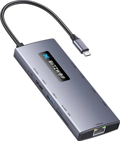 Hub USB C Blitzwolf BW-NEW TH8, 10n1, HDMI RJ45 SD, gri