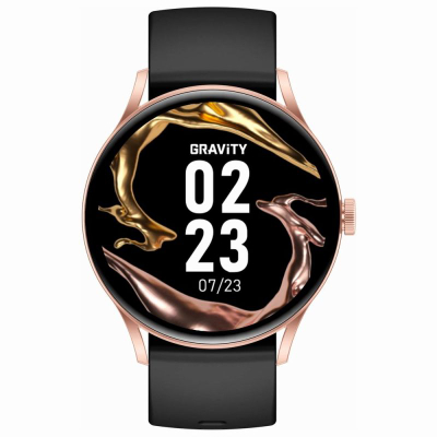 Паметен часовник Gravity GT2-2 Pro, екран на допир, мониторинг на активности, црна со розе голд