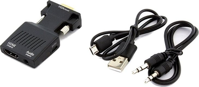 Adapter konvertues Gonga HD38, VGA në HDMI, audio 3.5mm, i zi