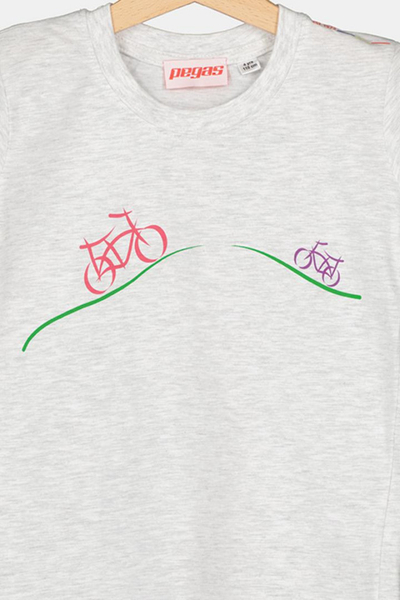 Bluzë fëmijësh Pegas Casual T Shirt Family Bicycles, pambuk, e bardhë