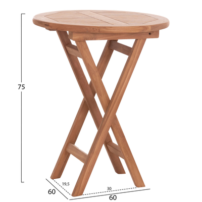 Tavolinë kopshti HomeMarkt Eris, druri teak, palosëse, 60x60x75 cm, ngjyrë natyrale
