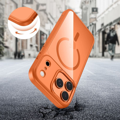 Kllapë telefoni Tech-Protect Magmat MagSafe për iPhone 17 Pro, transparente portokalli