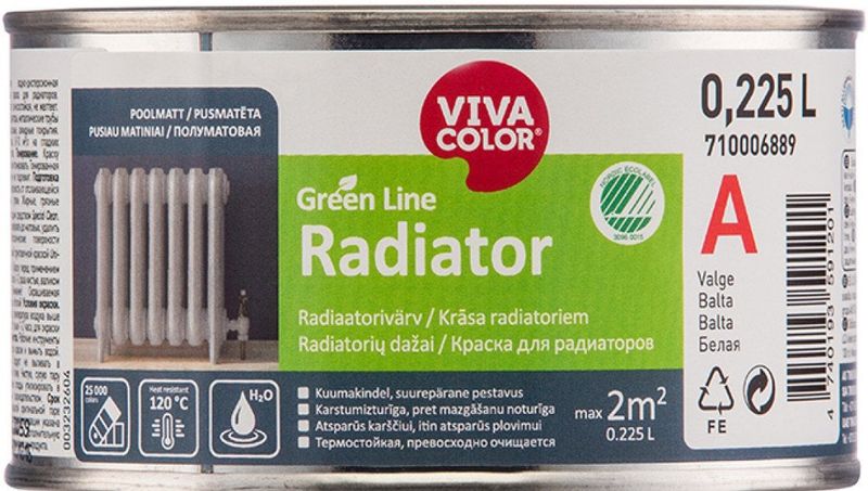 Bojë radiatorësh VivaColor Green Line Radiator A, akrilike ujore, gjysmë mat, 0.225L, e bardhë