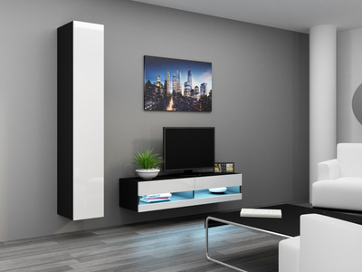 Komodë TV Cama Meble Vigo New, 140 cm, me shkëlqim, e bardhë e zezë