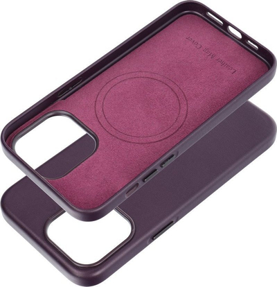 Mbulesë telefoni MagSafe për iPhone 15 Pro Max, lëkurë sintetike, vjollcë e errët