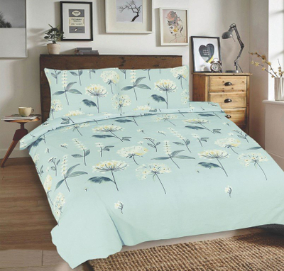 Гарнитура за постела Matex Bedding Flowers Mint, 220x200 cm, 100% памук, мента