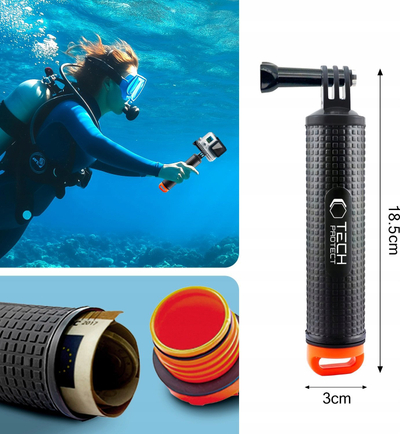 Dorëzë lundruese Tech-Protect Float Hand Grip GA100 për GoPro/DJI, e zezë me portokalli