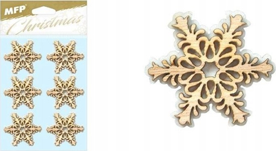 Ngjitëse zbukuruese MFP Snowflakes, dru i natyrshëm, set me 6 copë, ngjyrë druri natyrale
