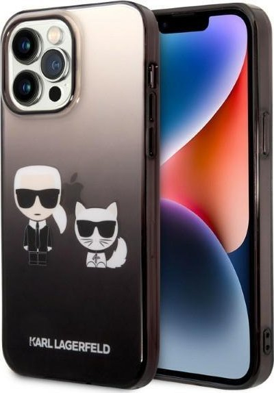 Kapak telefoni Karl Lagerfeld Gradient Karl and Choupette për iPhone 14 Pro, TPU, i zi