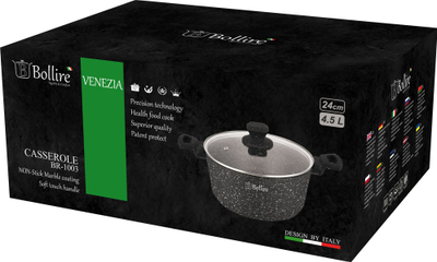Tenkxhere Bollire Venezia BR-1003, 24cm, 4.5L, alumini me mermer, e zezë
