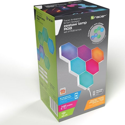 Llamba dekorative Tracer Ambience Smart Hexagon, set me 6 panele, RGB, shumëngjyrëshe