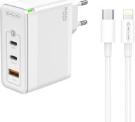 Karikues muri JELLICO C118 GaN, 100W PD, 2xUSB C 1xUSB QC3.0 me kabllo USB C Lightning, i bardhë