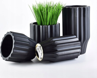 Vazo dekorative MONDEX Flowerpot, qeramike, 15.5xh16.5cm, e zezë