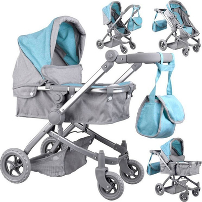 Karrocë shumëpërdorimshme për kukulla ZA4543 Carrycot 4n1, me dorezë të rregullueshme, rrota që sillen, rozë