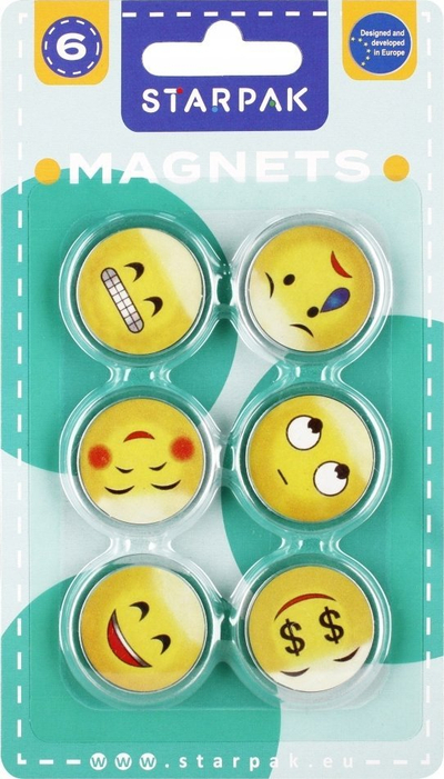 Magnete Starpak Emoticon, 33mm, set 6 copë, të verdha