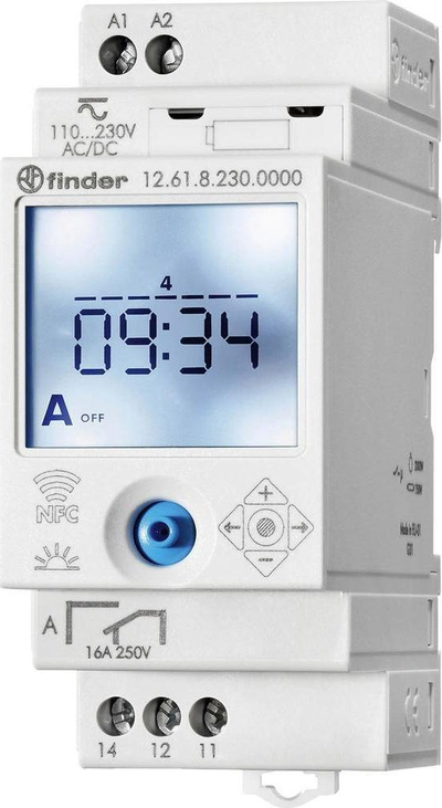 Ora digjitale programueshme Finder ASTRO WEEKLY 12.A1.8.230.0000, 16A, 110-230V AC/DC, gri