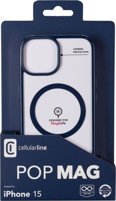 Заштитна кутија Cellularline Pop MagSafe, за iPhone 15, проѕирна