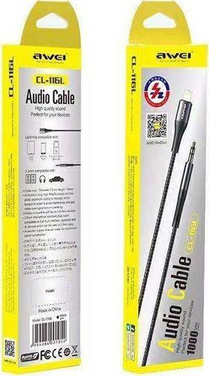 Kabllo audio Awei Lightning në 3.5mm, 1m, e zezë