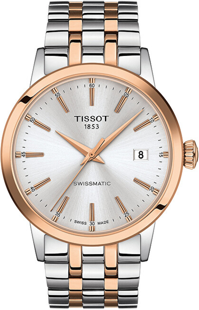 Orë dore për meshkuj Tissot Classic Dream Swissmatic, e argjendtë/e artë rozë