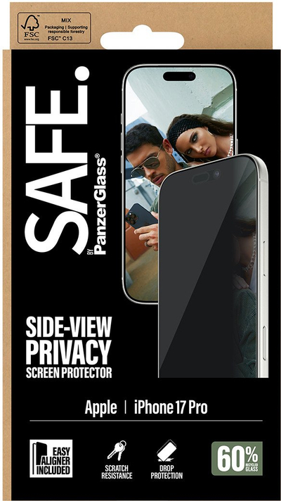 Mbrojtëse ekrani PanzerGlass SAFE Privacy, iPhone 17 Pro, Ultra Wide Fit, transparente