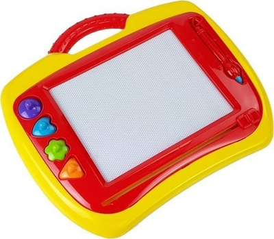 Табла за цртање LeanToys Funny Drawing Board 2 во 1, магнетна, сет со печати, црвена и жолта