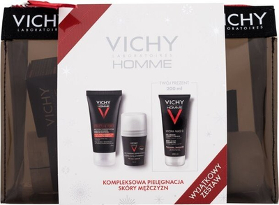 Set kozmetike për burra Vichy Homme Structure Force Hydra Mag C, krem kundër rrudhave, xhel dushi edhe deodorant, i zi