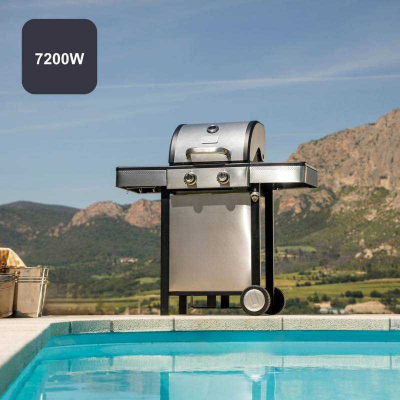 Grill me gaz Black+Decker BXOG7200E, 2 djegës, 7200W, i argjendtë