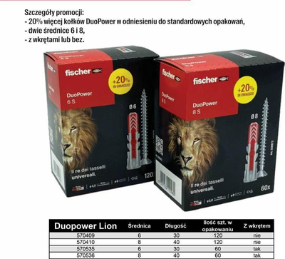 Tiple plastike Fischer DuoPower 6x30 S, 50 copë, me vida