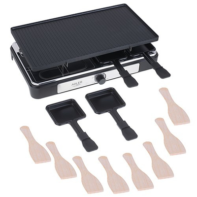 Grill elektrik Adler AD 6616 Raclette 4 në 1, 1400W, për 8 persona, i zi
