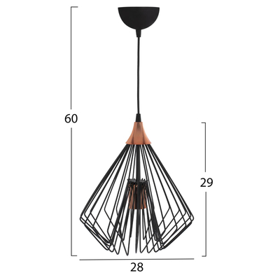 Llambë e varur tavani, shufra diamanti, Ø28×60 cm (HM7683.01), zezë