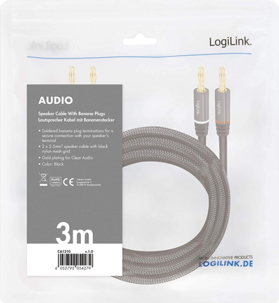 Kabllo altoparlanti LogiLink CA1210, 3m, lidhës banana x2, e zezë