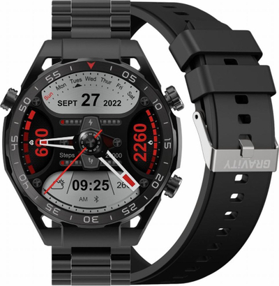 Smartwatch Gravity GT13, me ekran të zgjuar, që mban mend aktivitetin, i zi
