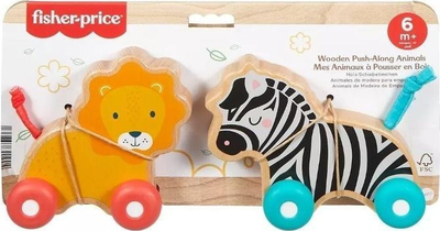 Lodër druni për shtyrje Fisher-Price Wooden Push Along Animals, set luan edhe zebër