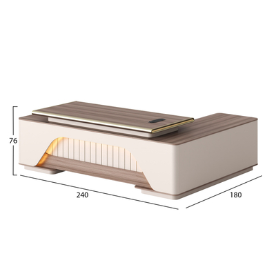 Tavolinë këndore zyre Superon HM2137L, melaminë, LED, 240x180x76 cm, bege