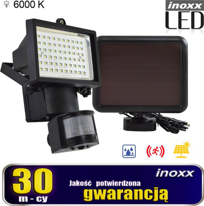 Prozhektor diellor LED INOXX 60 SMD, me sensor lëvizje, dritë e ftohtë 6000K, i zi