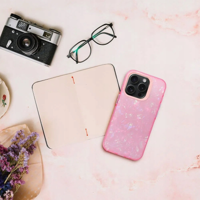 Futrollë Tutti Frutti për iPhone 14 Pro, TPU e butë, efekt kristali, rozë