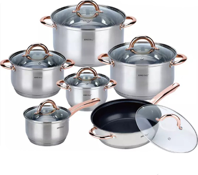 Set tenxheresh edhe tiganësh KING Hoff KH-1765, 12 copa, çelik inox, rose gold